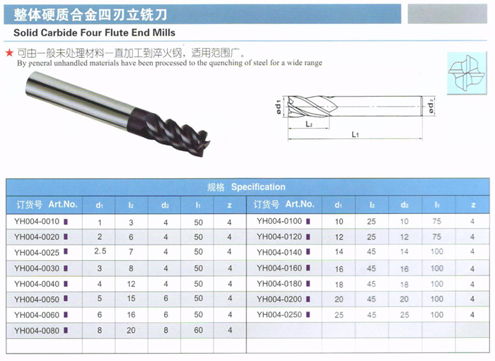 整体硬质合金四刃立铣刀