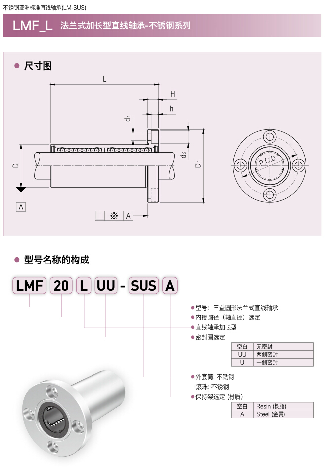 三益不锈钢圆形法兰式加长型直线轴承