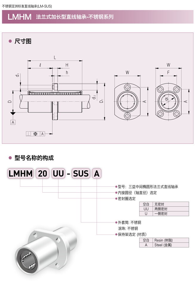 三益不锈钢中间椭圆形法兰式直线轴承