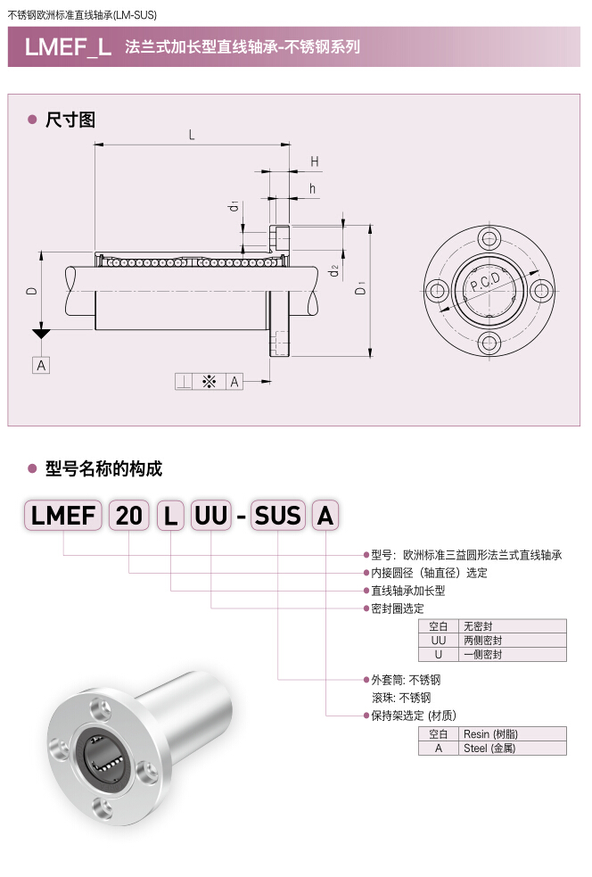 三益不锈钢圆形法兰加长型直线轴承