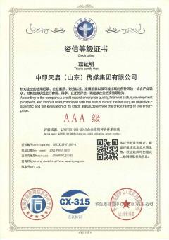 中印天启（山东）传媒集团资信等级AAA级认证