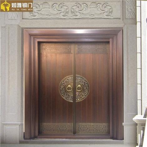 木纹铜板商铺铜门报价 木纹铜门订做 雅饰窗供