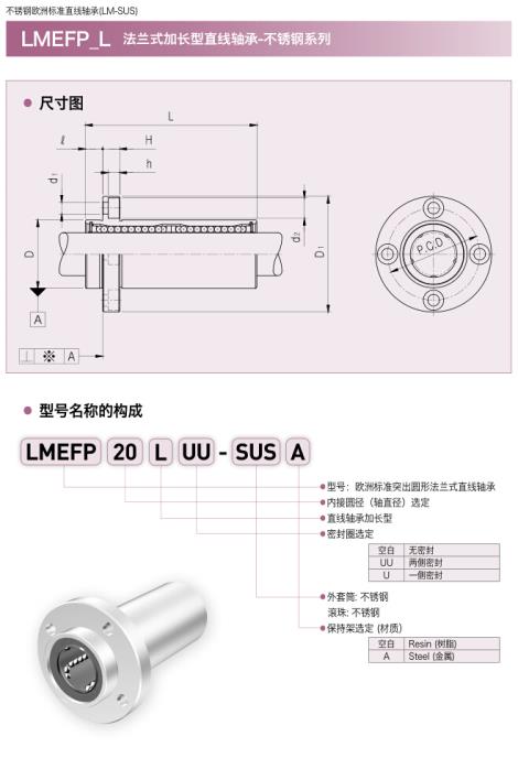 SAMICK不锈钢突出圆形法兰加长型直线轴承