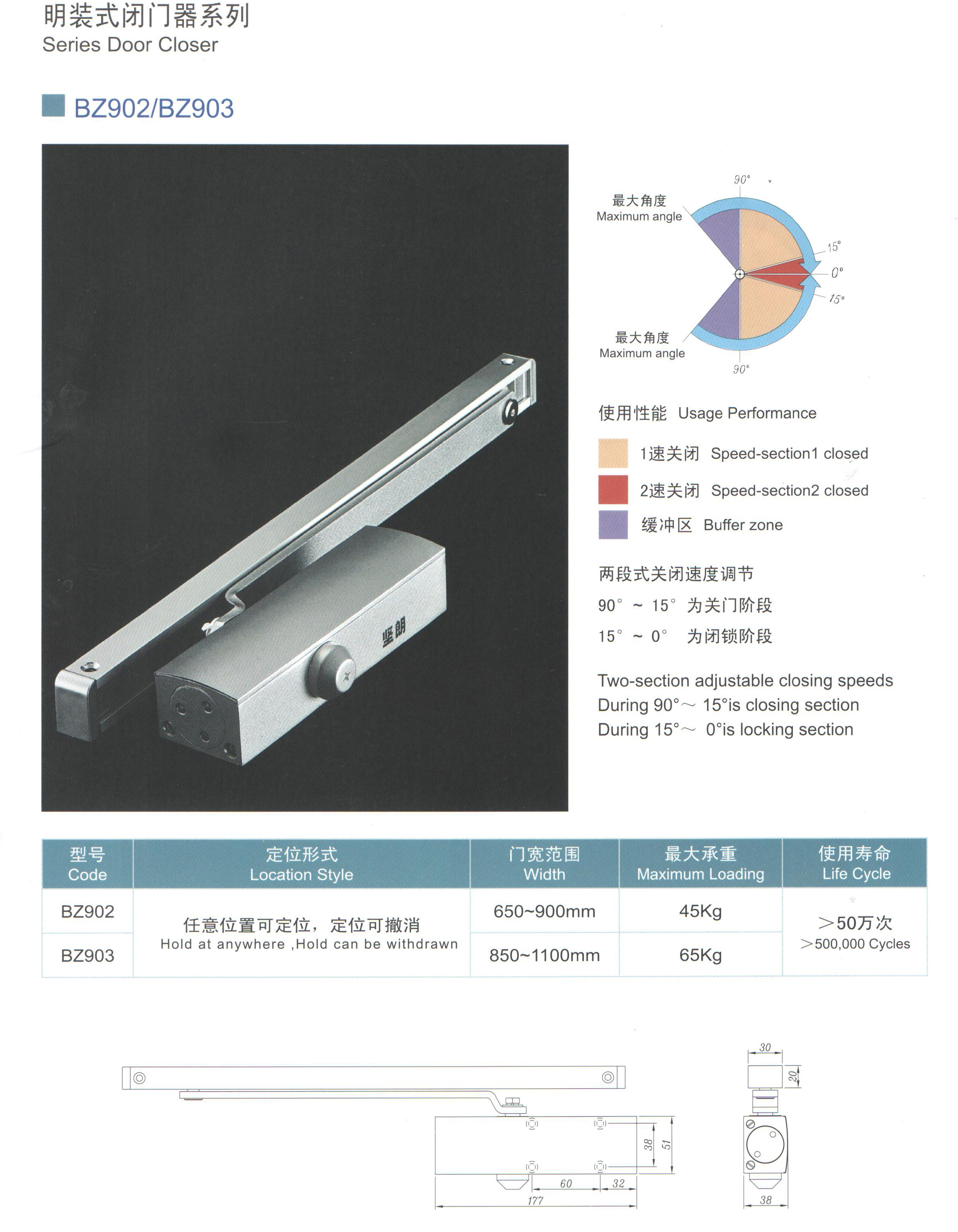 堅朗明裝式閉門器bz903