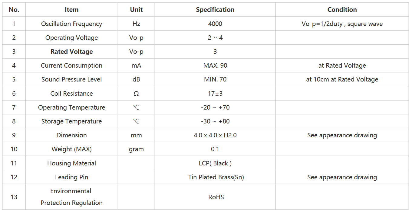 smd040020f电磁式蜂鸣器